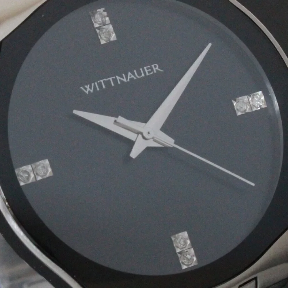 Wittnauer Ladies Dress Watch 8 Diamonds On Black Sun-ray Dial 36mm